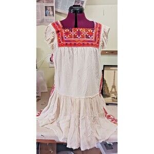 FREE PEOPLE White Aztec Day Glow Embroidered Mini Dress Women's S